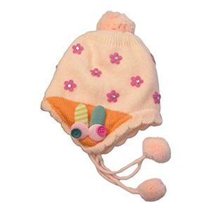 Kids Flower Stone Beanie Cap With Insulating Warm